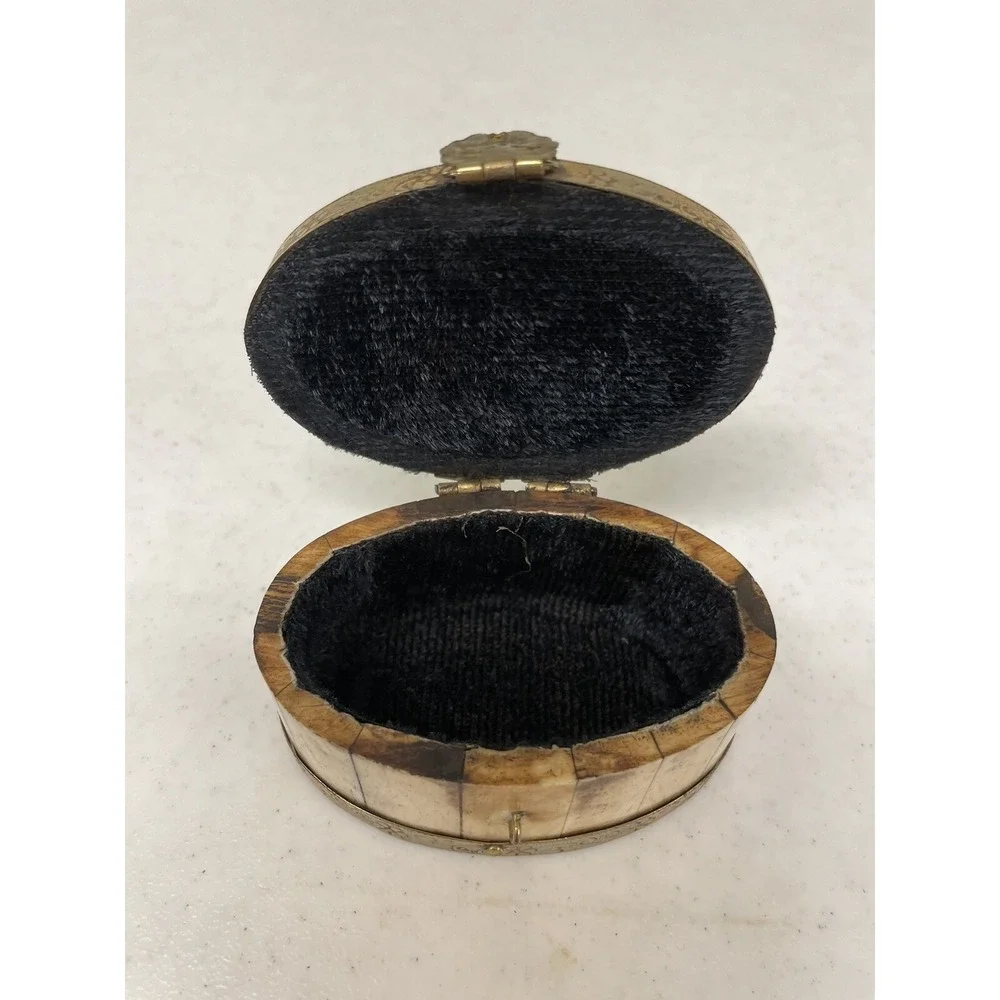 Vintage Set of 2 Handcrafted Bone & Brass Hinged Trinket Jewerly Box India‎